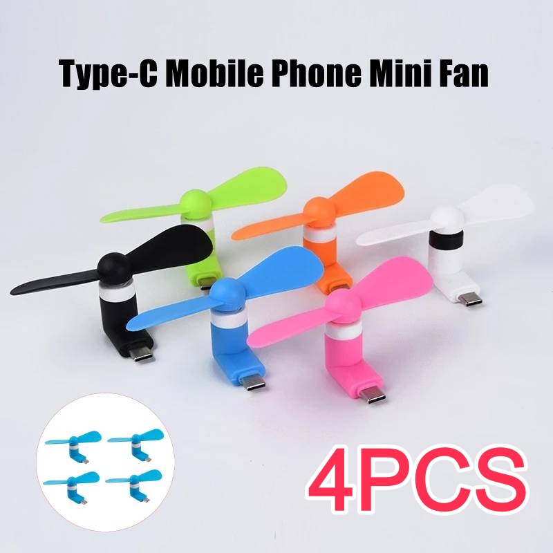 Electronics And Gadgets - พัดลมพกพาขนาดเล็กแบบ Type-C 4/2/1 ชิ้น พัดลมมือถือขนาดเล็ก พัดลมชาร์จไฟ
