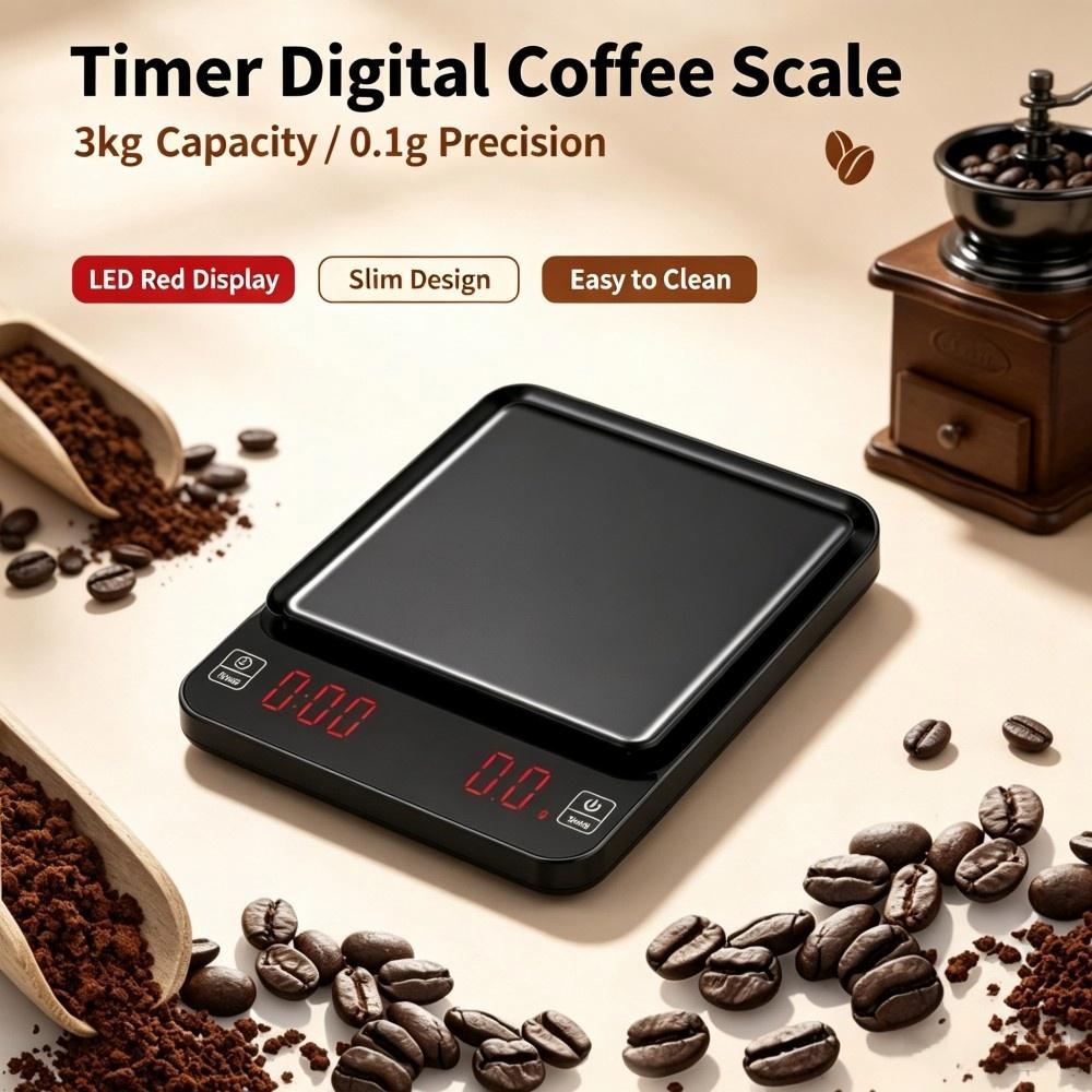 Electronics & Gadgets Starting With D - เครื่องชั่งกาแฟดิจิตอลความแม่นยำสูง 3 กก./0.1 กรัม, เครื่องชั่งครัวแบบพกพาพร้อมไฟ LED,