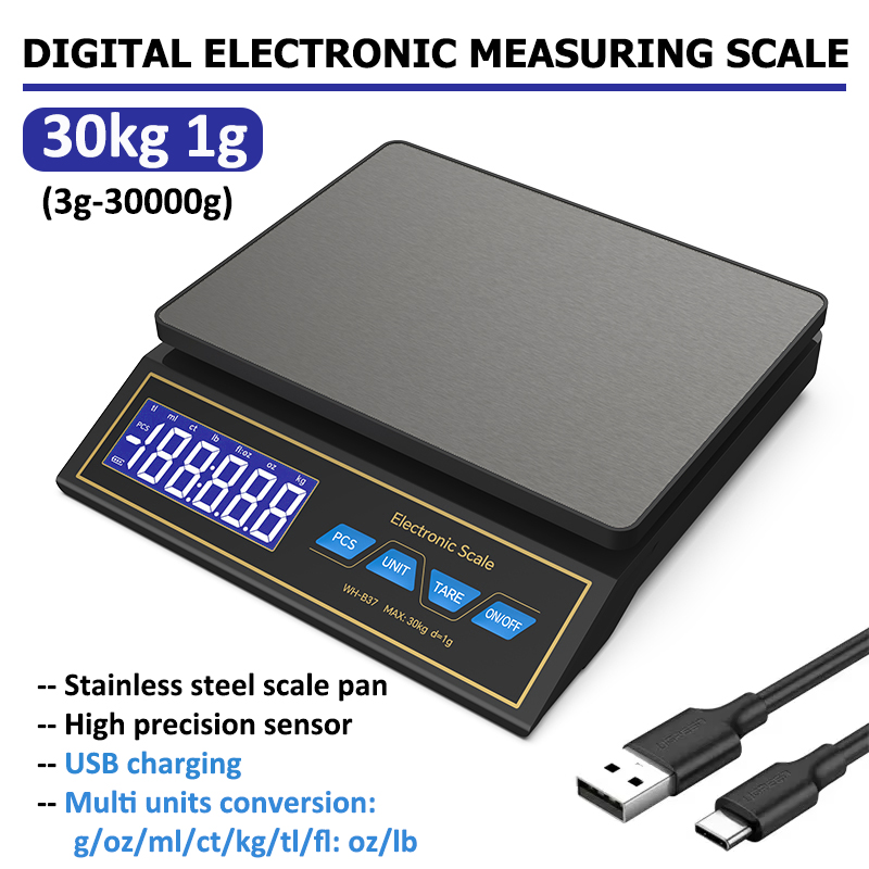 Electronics Stuff - เครื่องชั่งดิจิตอล LCD 30 กก./1 กรัม ชาร์จซ้ำได้